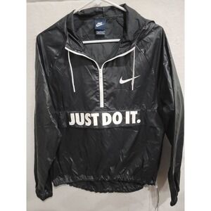 Nike Women's Large Windbreaker Black White Just Do It Quarter-Zip 725818-010